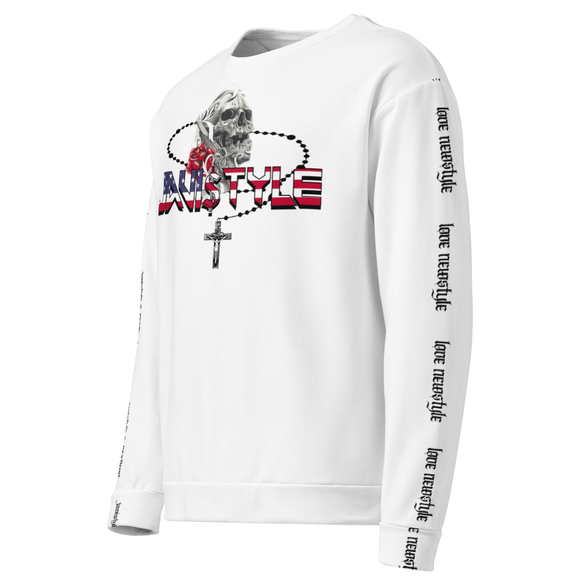 Sudadera Javistyle Next Level blanco espalda, streetwear de lujo collab España
